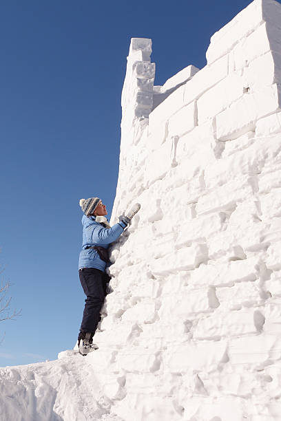 istock The woman standing on a snow wall 466083504