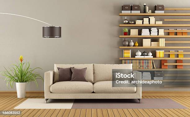 Contemporary Living Room Stock Photo - Download Image Now - Living Room, Sofa, 2015