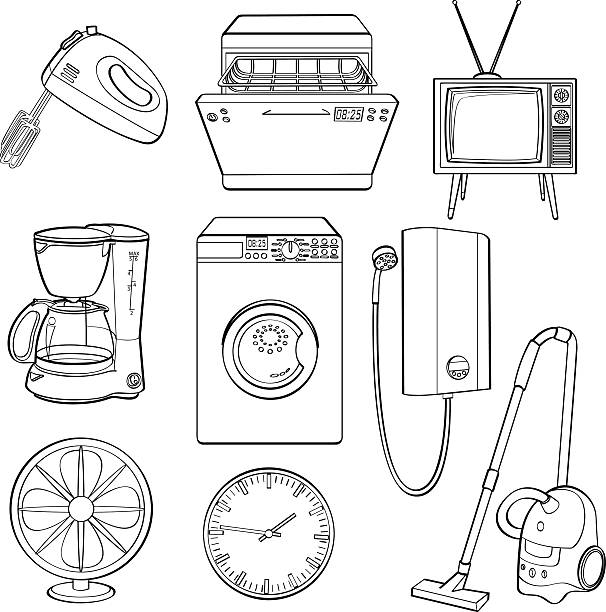 bildbanksillustrationer, clip art samt tecknat material och ikoner med icons of popular home electric appliances - diskmaskin illustrationer