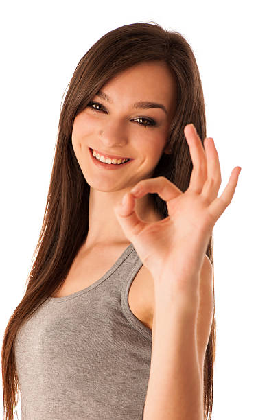istock Hapy hispanic woman showing ok gesture 466085156
