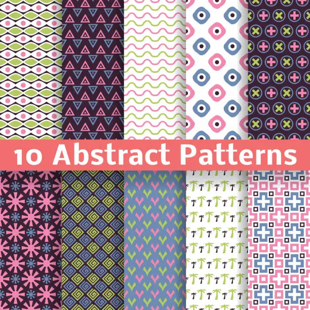 Vector illustration of Abstract patterns. Set of vector seamless background