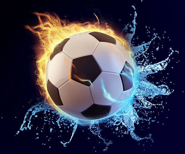 istock football in blue water splash and orange flame 466085778