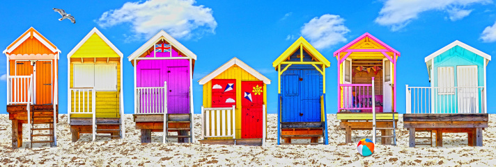 Beach huts, UK, seaside, summer