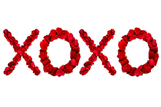 istock Red dried rose petals spelling XOXO 466085945