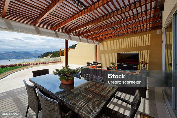 Interior Design Beautiful Modern Terrace Lounge With Pergola Stock Photo - Download Image Now