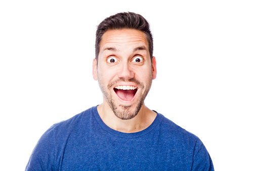 Excited Man isolated on white background.