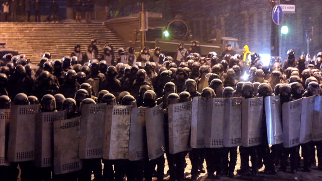 Riot police at demonstration in Kev - January 2014