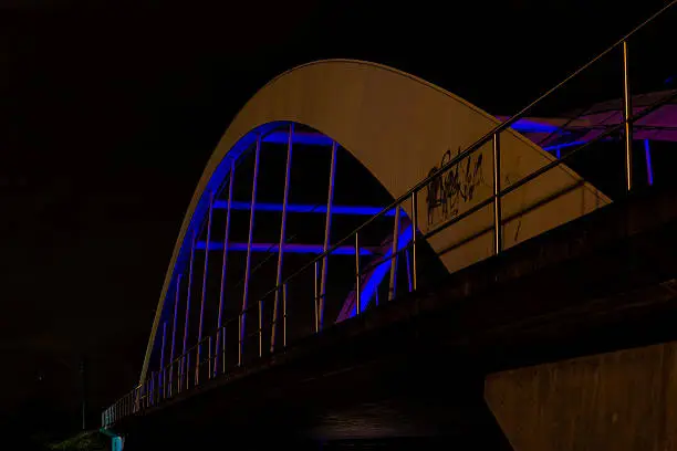 Railway bridge at night in Ostfildern, Germany