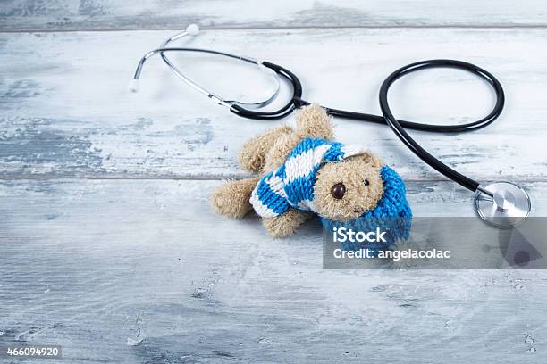 Stethoscope And Plush Teddy Bear Stock Photo - Download Image Now - 2015, Care, Child