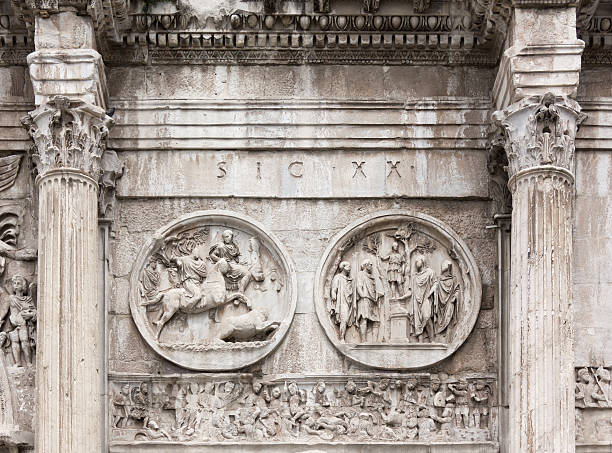 close-up su arco di costantino - ancient rome text latin script roman foto e immagini stock