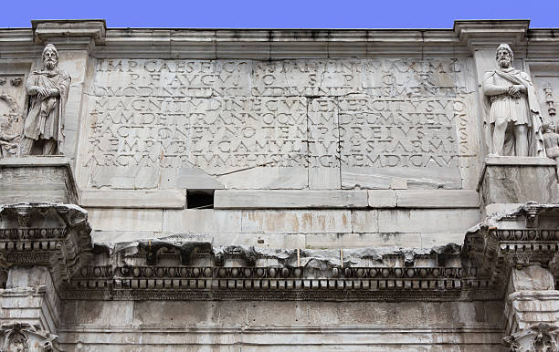 close-up su arco di costantino - ancient rome text latin script roman foto e immagini stock