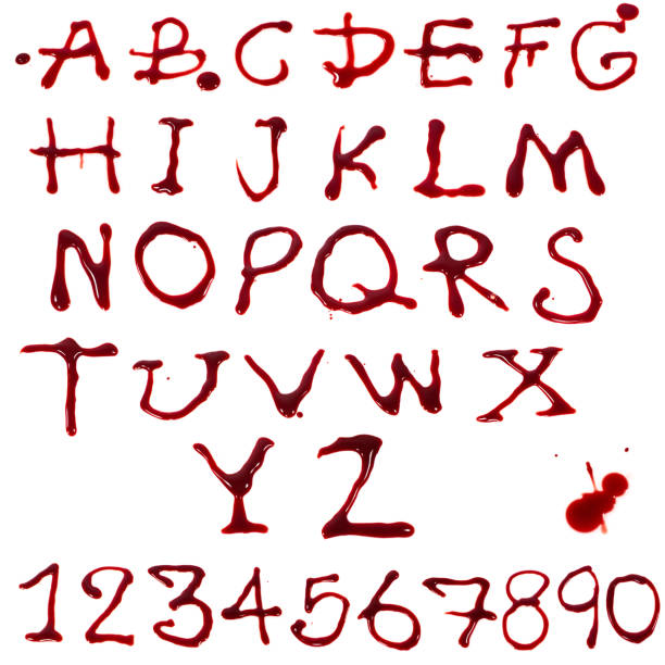 Letters A-Z and 1-10 dripping with blood stock photo