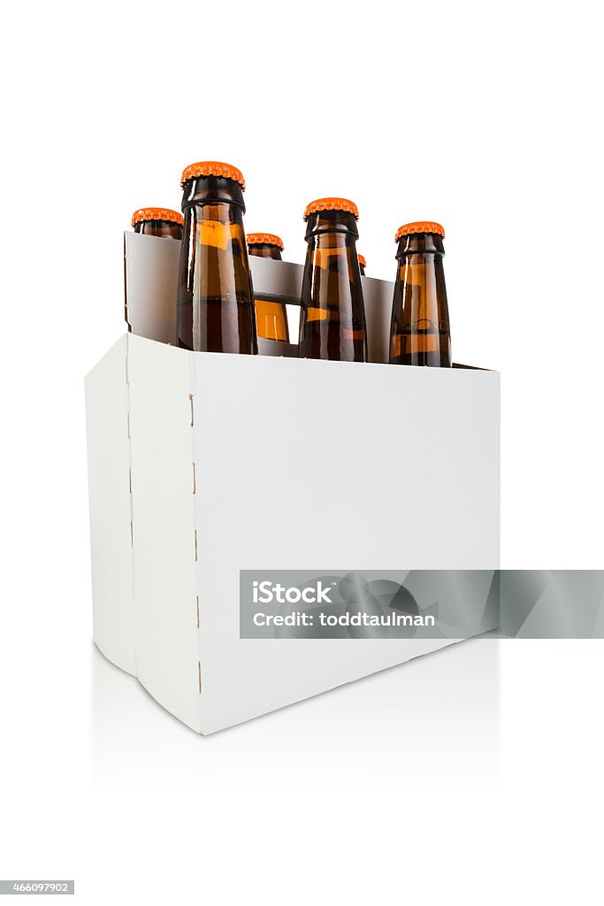 Six Pack of Beer Hero Angle a six pack bottle of beer on white hero angle 2015 Stock Photo