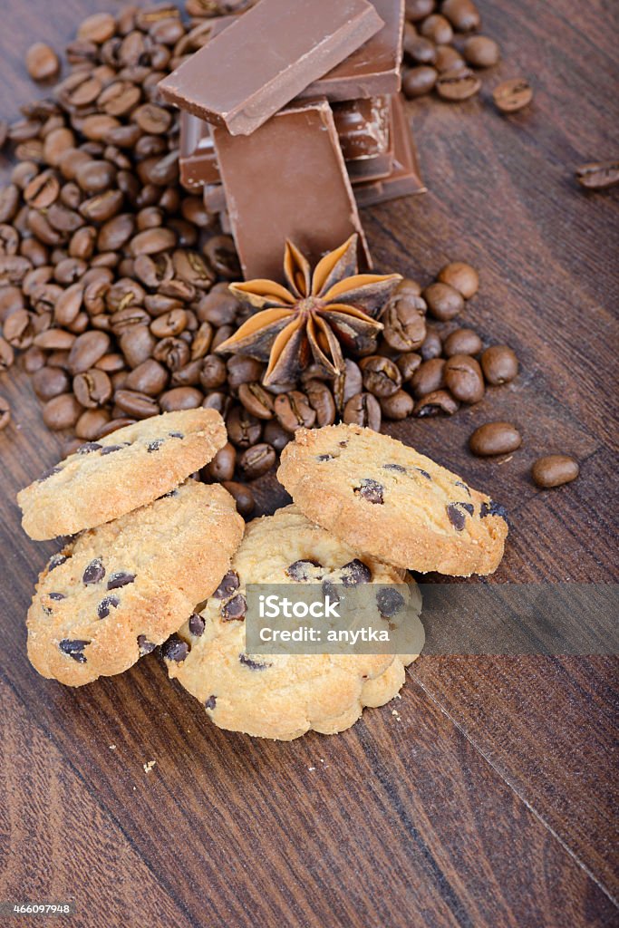 Cookies, coffee beans, anise and chocolate Cookies, coffee beans, anise and  milk chocolate 2015 Stock Photo