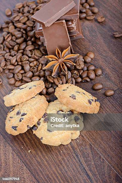 Cookies Coffee Beans Anise And Chocolate Stock Photo - Download Image Now - 2015, Anise, Brown