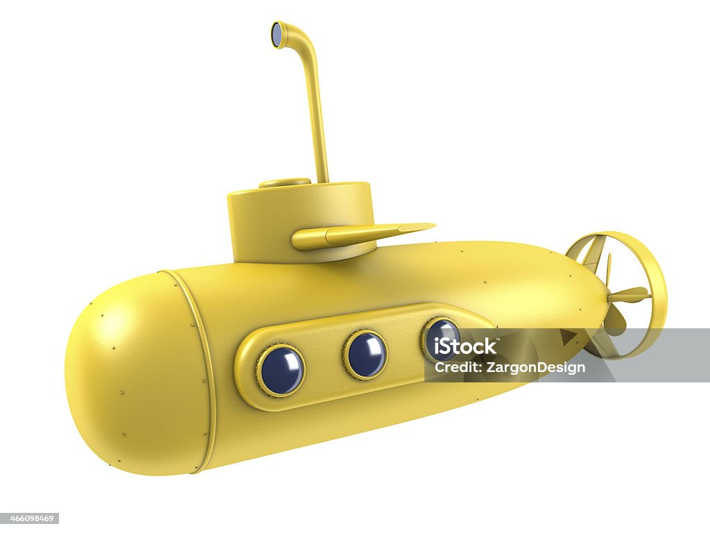 A picture of a yellow submarine, associated with the Beatles Yellow cartoon submarine on a white background. Submarine Stock Photo