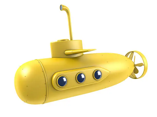Yellow cartoon submarine on a white background.