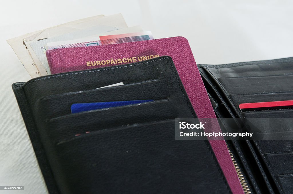 European wallet Wallet with passport and paper money Business Travel Stock Photo