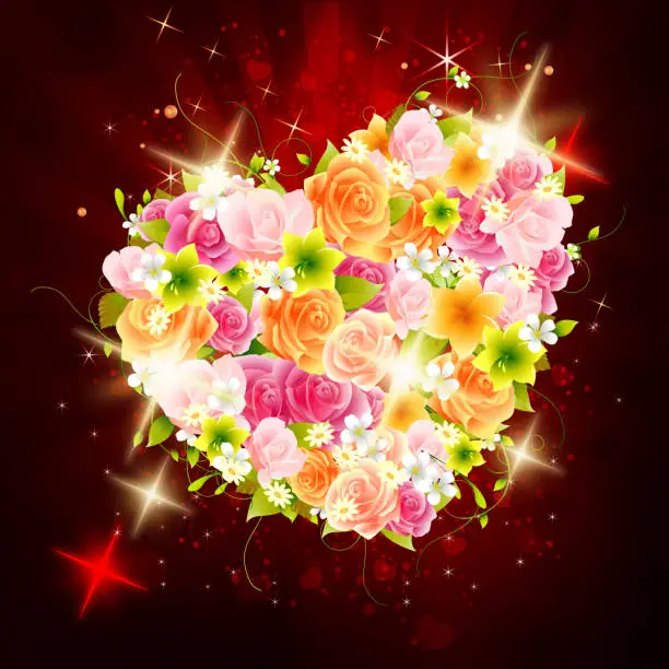 Vector illustration of Valentine Heart with Flowers