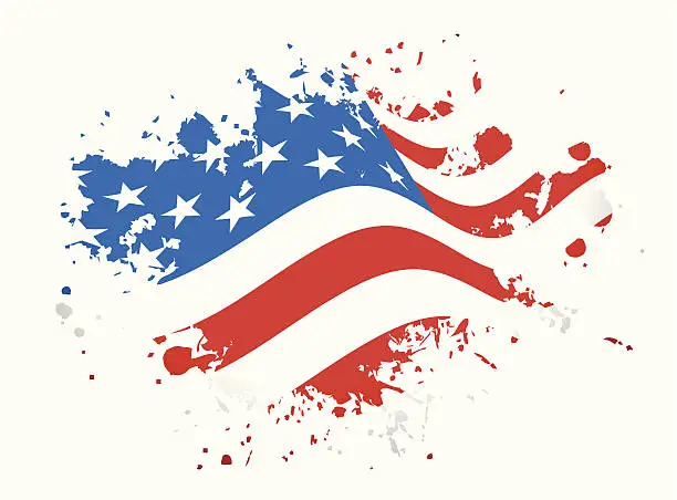 Vector illustration of USA flag over grunge splash