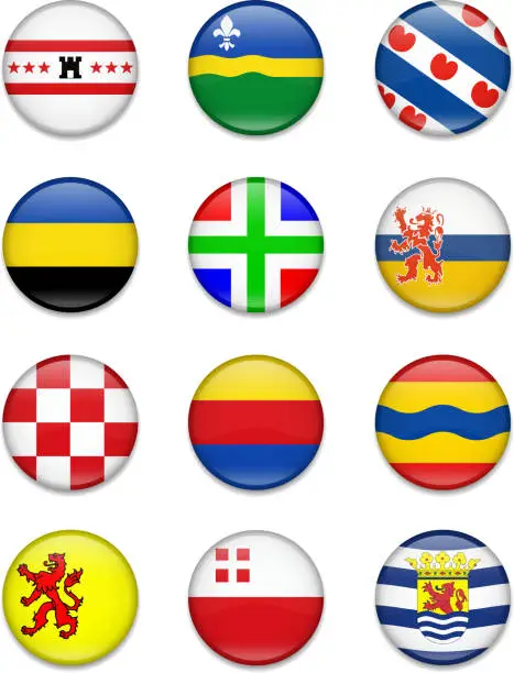 Vector illustration of Netherlands Province Button Flag collection