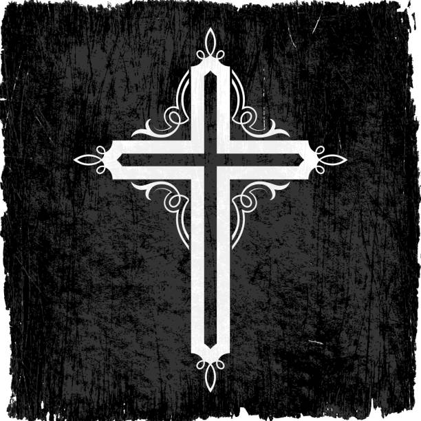 illustrazioni stock, clip art, cartoni animati e icone di tendenza di christian cross royalty-free bianco nero & icona set vettoriale - christianity cross shape dirty grunge