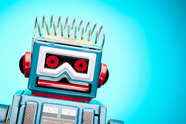 istock Retro tin toy robot portrait  - Humor Blue 466103689