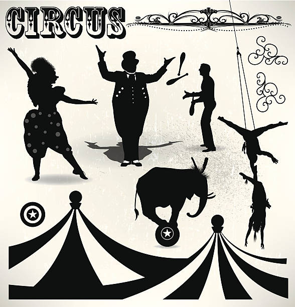 ilustraciones, imágenes clip art, dibujos animados e iconos de stock de circo-evento de espectáculos con artistas - acróbata circo