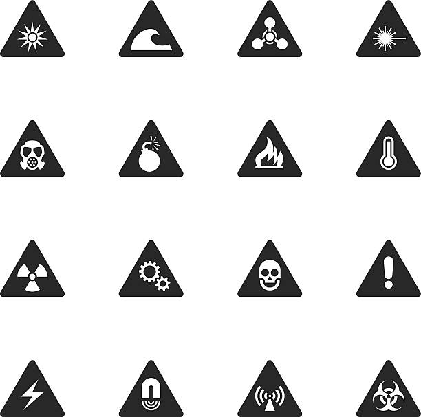 опасность силуэт значки - toxic waste vector biohazard symbol skull and crossbones stock illustrations