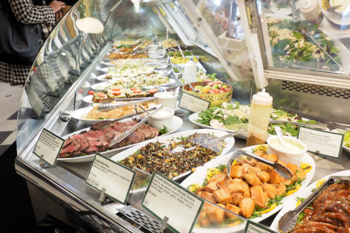 High end deli case with freshly prepared ready to serve meals