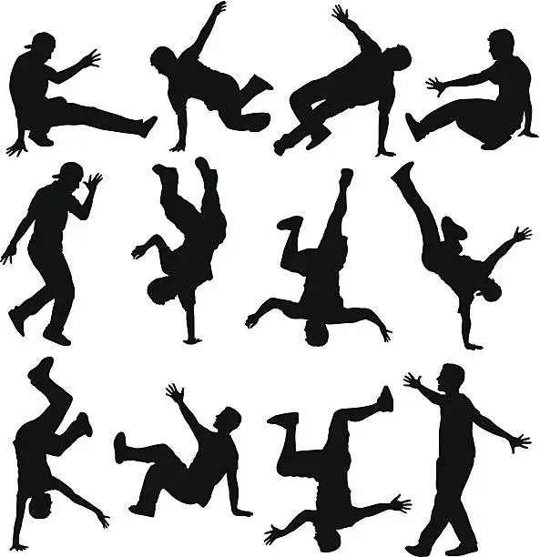 Vector illustration of Breakdancer Silhouettes