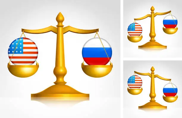 Vector illustration of Scales Weighing USA and Russian Federation