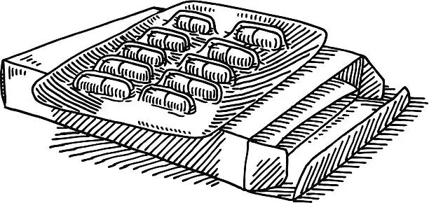 Vector illustration of Pill Packaging Medicine Drawing