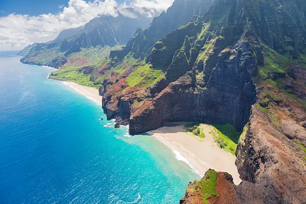 View on Na Pali Cost on Kauai island on Hawaii in a cloudy day