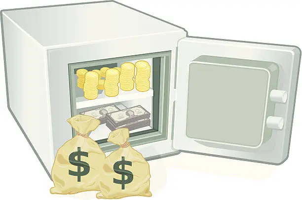 Vector illustration of Bank Vault with Cash and Coins