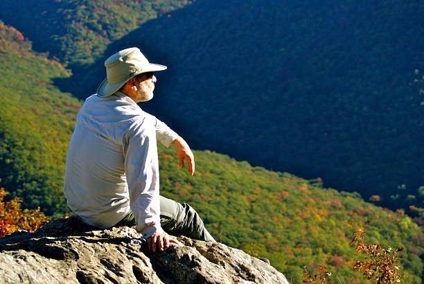 男性 hillltop 表示には、バークシャー丘陵地帯 - berkshire hills ストックフォトと画像