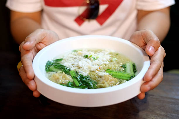 istock Chinese noodle & wonton soup with crab meat 466109156