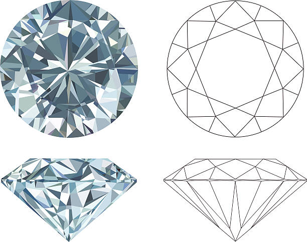 Different angles of a diamond in color and black and white Diamond in set.  See also diamond shaped stock illustrations