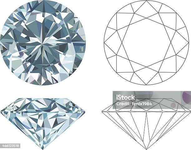 Different Angles Of A Diamond In Color And Black And White Stock Illustration - Download Image Now