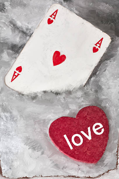 istock Red heart with ace of hearts in the snow 466128606