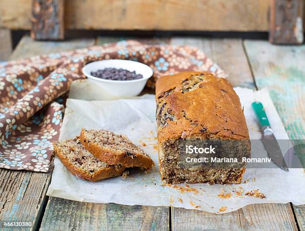Banana Bread With Chocolate Stock Photo - Download Image Now - 2015, Backgrounds, Baked