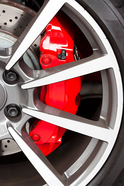 istock Alloy wheel with red carbon ceramic brake 466132583