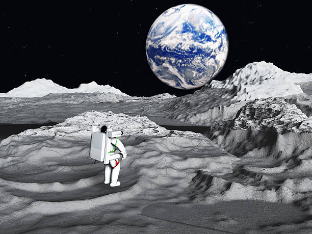 istock Lunar astronaut views earth rise 466137602