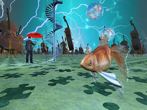 istock Abstract surreal montage of fish in a sea of cellos 466140438