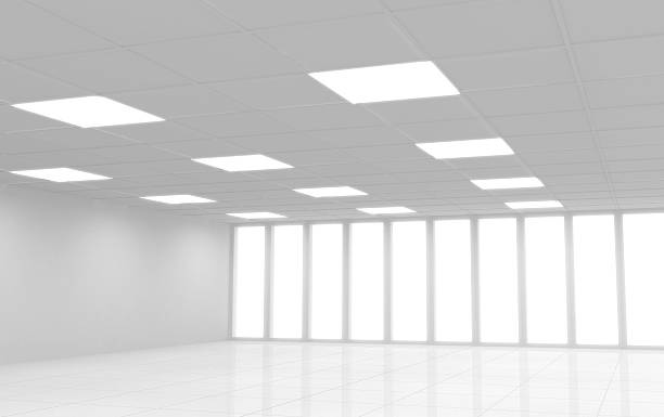 istock Abstract white office 3d interior with square lights and windows 466142319