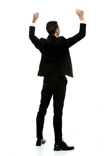 istock Rear view of businessman cheering 466143898