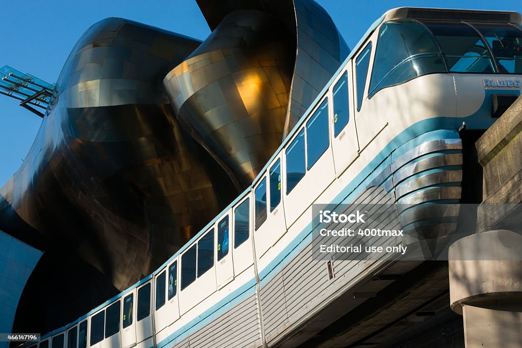 Seattle Monorail Seattle, USA - March 2, 2015: The Seattle Center Monorail late in the day transporting passengers to West lake station. The Monorail was built in 1962 for the Worlds Fair and is still operating on the one mile track.  Cultures Stock Photo