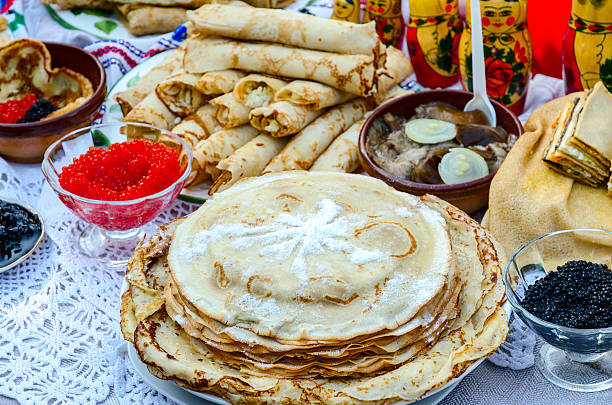 istock Pancakes with various fillings, caviar, mushrooms 466147598