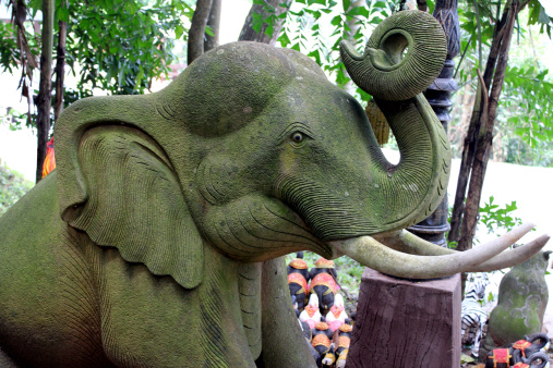 Plaster molding sculpture green elephant in Thai
