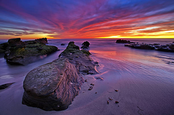Colorful sunset over Pacific Ocean, Windansea Beach, CA